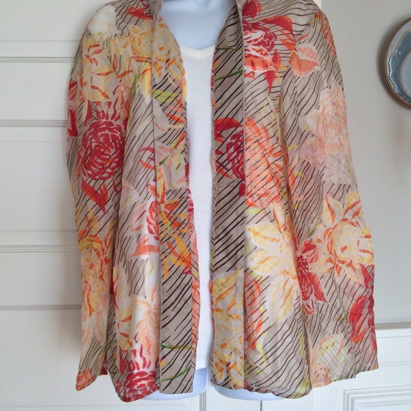 Chico’s sheer silk open weaved ribbon trim top Chicos size 3 or large - Picture 10 of 16